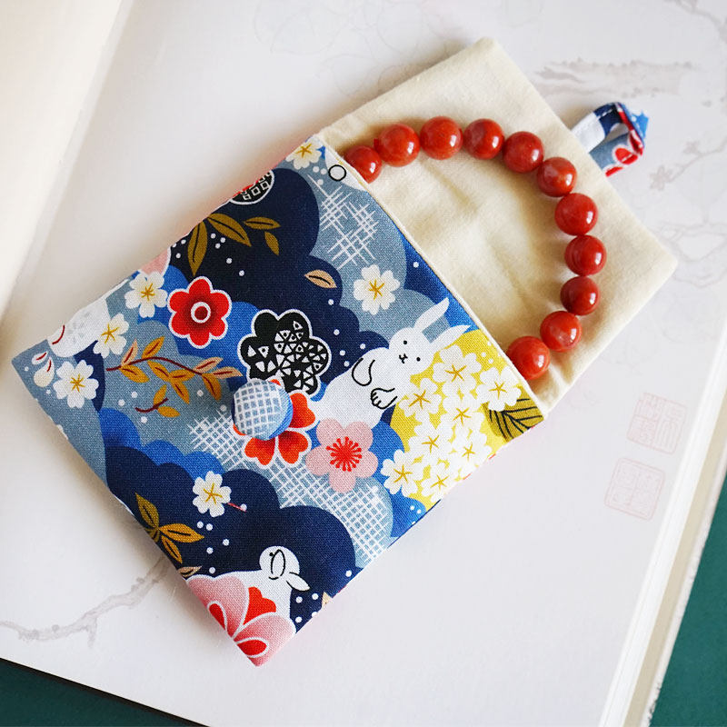 Fabric jewelry bag Japanese style and style handmade small bag with cotton cloth rosary text play bracelet jade jewelry storage bag
