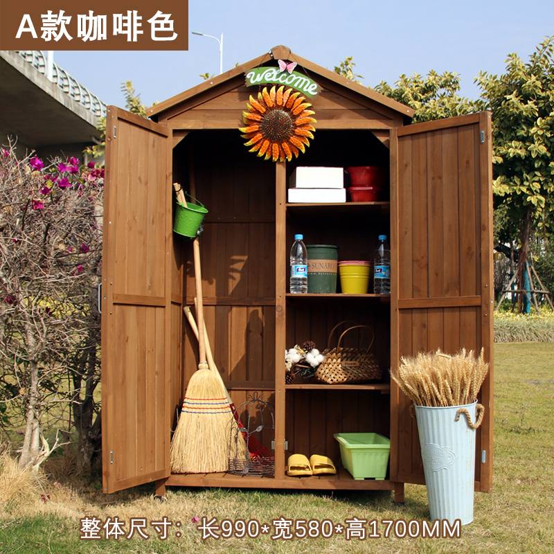 Outdoor Solid Wood Storage Cabinet, Rainproof and Sunproof, Balcony Courtyard Gardening Tool Room, Rural Sundries Storage Box Rack