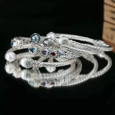 Official fashion 925 silver inlaid jewel bracelet female sterling silver topaz crystal handmade bracelet