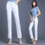 Quần jeans trắng trung tính cho mẹ mùa hè 2019 mới cho thấy phụ nữ trẻ thích hợp mặc từ 30 đến 35 tuổi - Quần jean quần bò chun