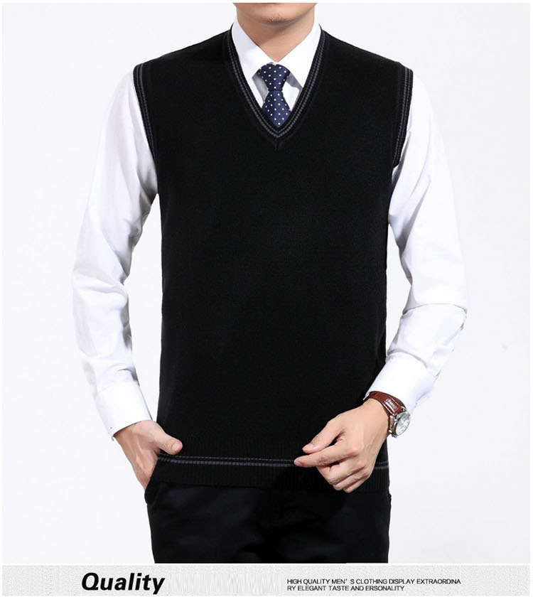 Thời trang new BF nam vest vest thanh niên daddy trở lại, len vest vest len ​​áo len đầu đan cha