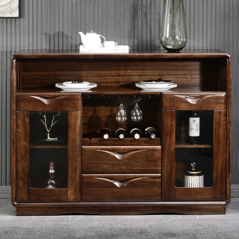 New Chinese style black walnut solid wood sideboard simple modern kitchen living room multi-functional economical wine cabinet