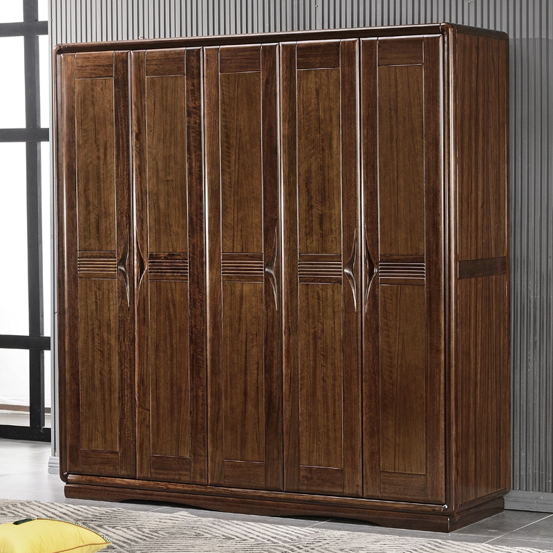 New Chinese style black walnut solid wood wardrobe three four five door modern minimalist room master bedroom storage storage cabinet