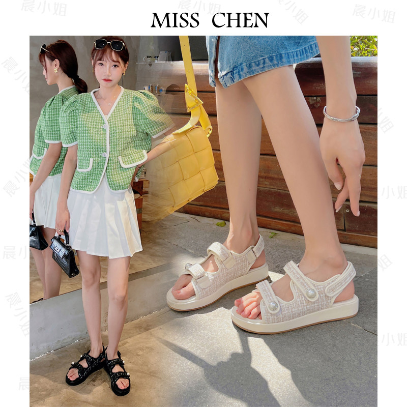 Miss Morning 2022 summer fragrance sports dew sandals pearl magic with thick soles increase sandals