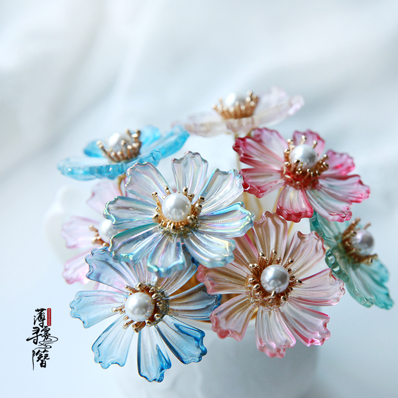Misty looking hairpin Hanfu headdress retro style hair accessories hairpin cute flower small hairpin flower insert multi-color hairpin hairpin