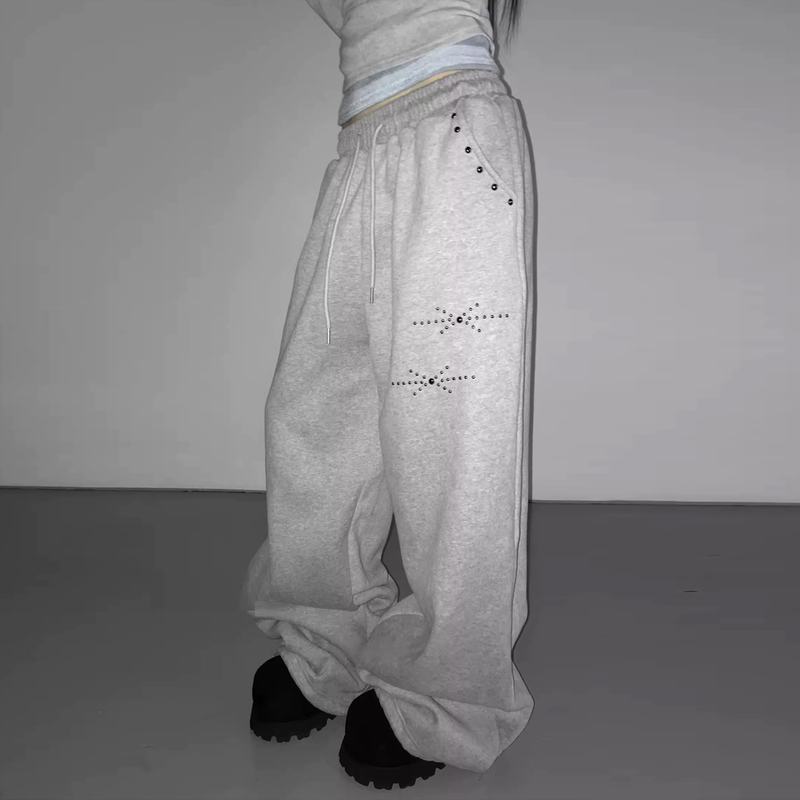 Korean Style Autumn and Winter Versatile Rhinestone Studded Stylish Elastic Waist Loose Slimming Sweatpants Unisex Wide-Leg Floor-Length Casual Pants Korean Style Autumn and Winter Versatile Rhinestone Studded Stylish Elastic Waist Loose Slimming Sweatpants Unisex Wide-Leg Floor-Length Casual Pants