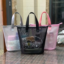 Makeup Bag Wash Toiletries Handheld Large Capacity Mesh Yarn Hollowed-out Cute Fashion Mom Hands Carry Bag Office Bag for Work Groups