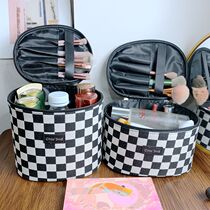 Chessboard Lattice Makeup Bag New Japan-ROK Female Cylinder Styled Skin-care Color makeup minimalist Containing Bucket Travel Outside of Fashion