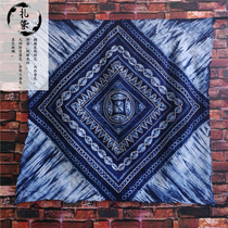 Dali tie-dyed tablecloth Yunnan Bai people send foreigners plant blue dyed square scarf wall hanging gift background decorative coffee table cloth