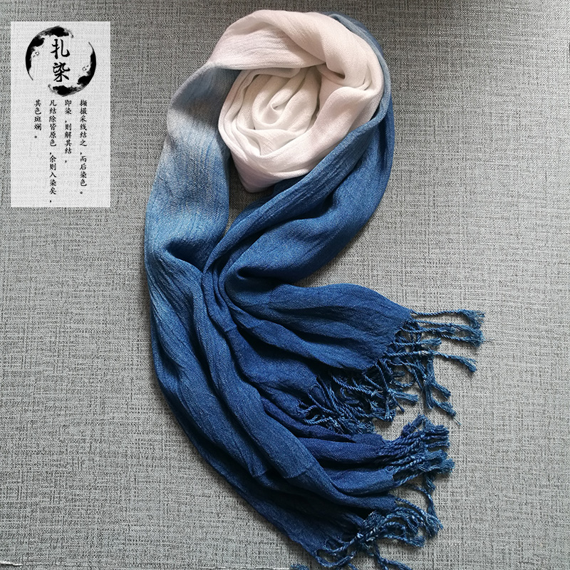 Dali tie-dye scarf Yunnan Bai handmade ethnic wind shawl grass and wood dyeing plant dyeing gift cotton hemp scarf