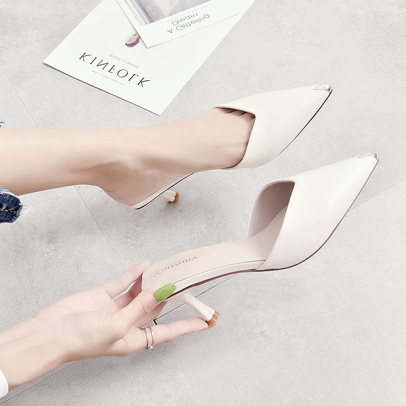 Metal Toe Cap Mid-Heel Half-Slippers Trendy 2026 Spring/Summer New Style Stiletto Pointed High Heels Small Size Women's Shoes 313233