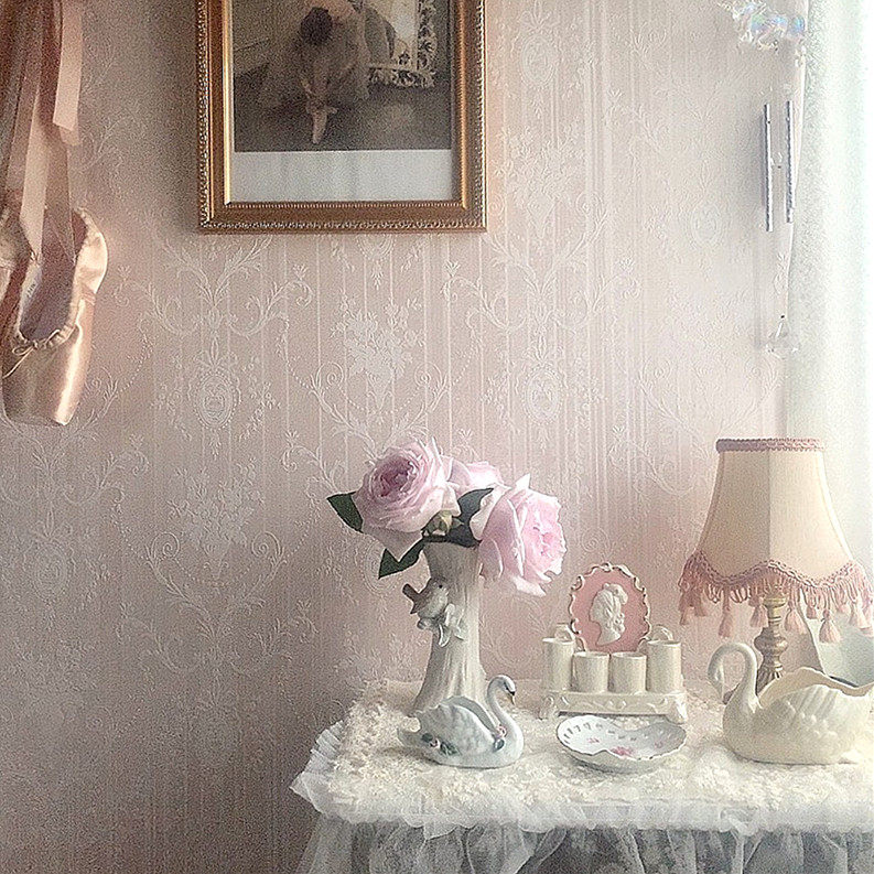 Self-residence in soft clothing Japan import wide zero cut European style pink lace dark flower bedroom wall paper wallpaper-Taobao