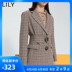 LILY2019 Winter mới của phụ nữ Vintage Plaid Nút lớn rộng vành đai Trim Suit 119420C2107 