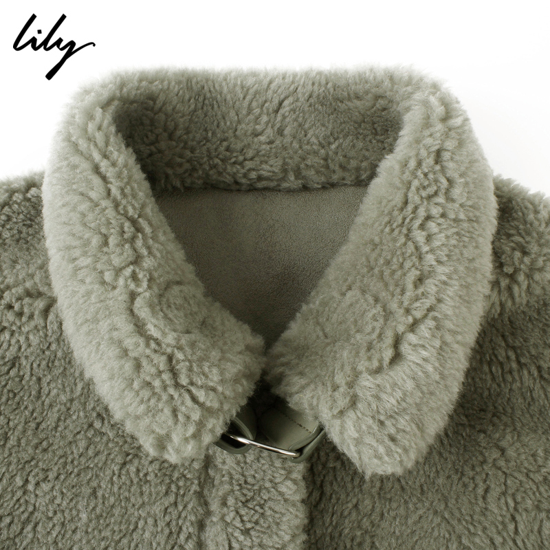 Lily 2019 Winter mới Hàn Quốc phiên bản của bơ túi làm việc xanh phụ nữ lông cừu một chiếc áo khoác len 3964