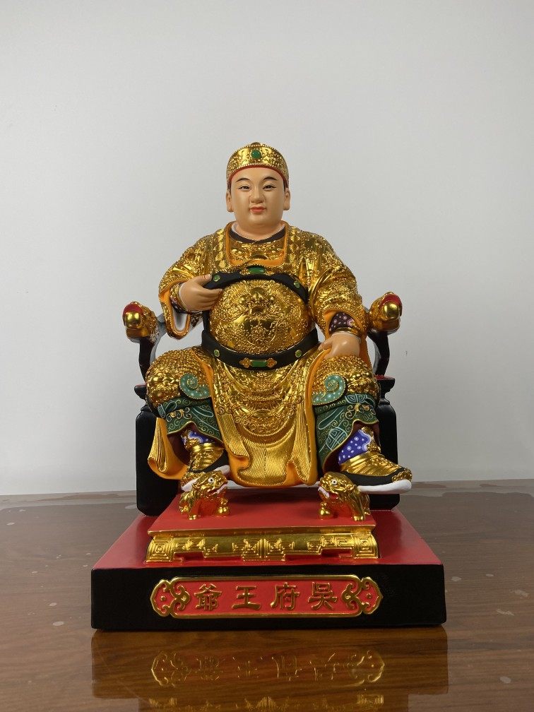 木雕神像吴府王爷三王吴孝宽香樟木漆线锦花古法贴金罩生漆大漆-Taobao Singapore