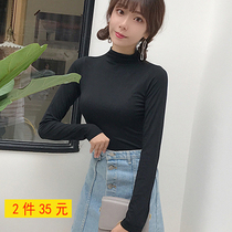 Autumn Winter T-shirt middle collar modal black half thin high collar base shirt students harbor flavor chic women long sleeve autumn clothes women