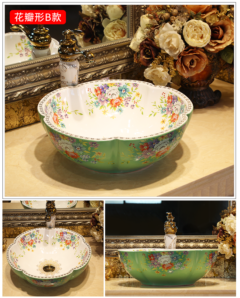 M letters birds art stage basin European ceramic lavatory petals basin basin on the sink