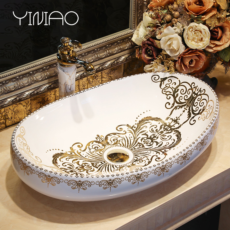 M letters birds ceramic art basin on its oval European toilet lavatory basin that wash a face to wash your hands of household balcony