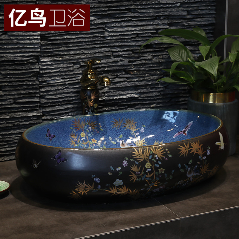 M letters birds ceramic art stage basin oval ou the sink basin sink toilet lavatory basin