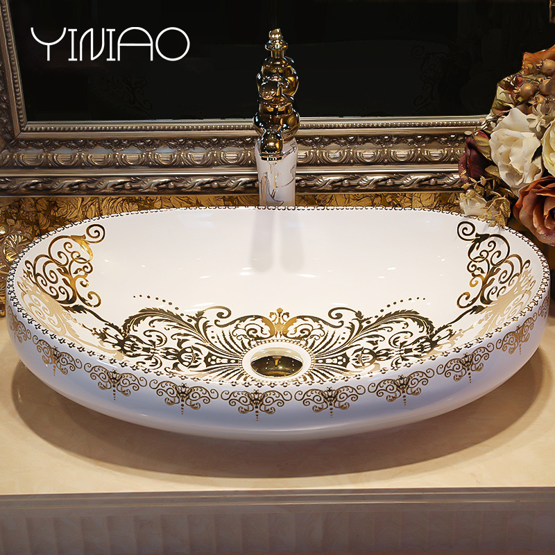 M letters birds ceramic art basin on its oval European toilet lavatory basin that wash a face to wash your hands of household balcony