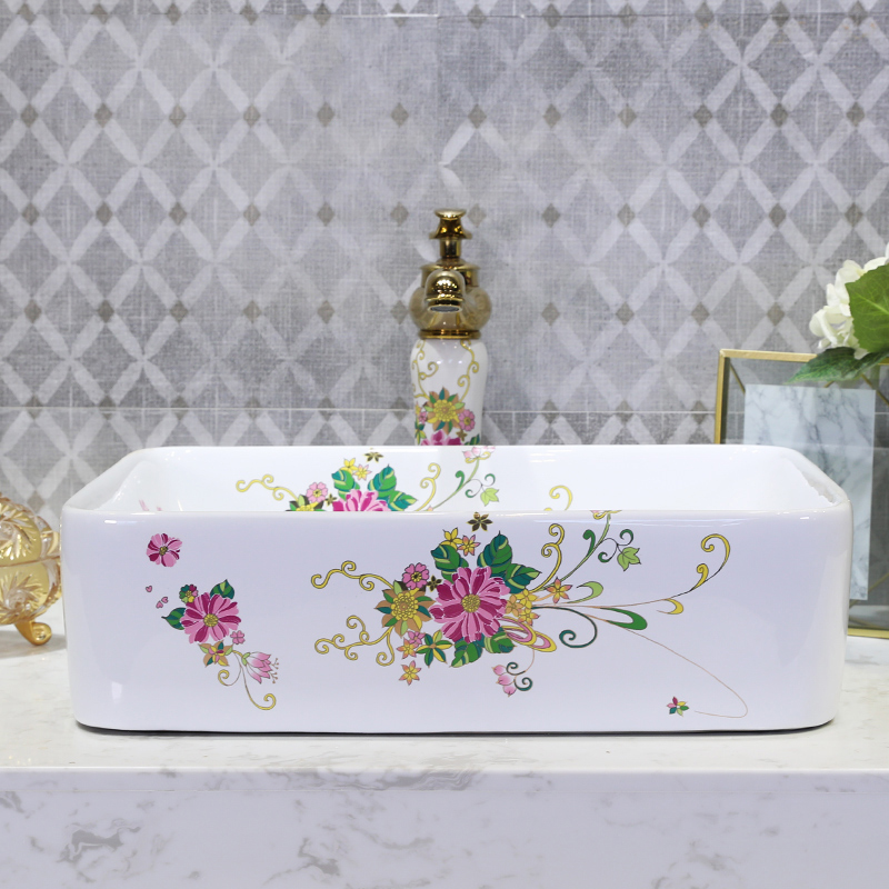 M letters square painting of flowers and birds on the ceramic basin sink contracted household toilet European art lavatory basin