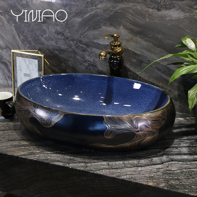 Vintage art on the stage basin sink ceramic toilet lavatory oval home for wash gargle basin balcony