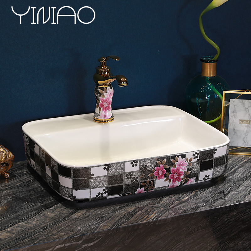 Jingdezhen stage basin of continental basin bathroom ceramic face basin household basin sink rectangular art