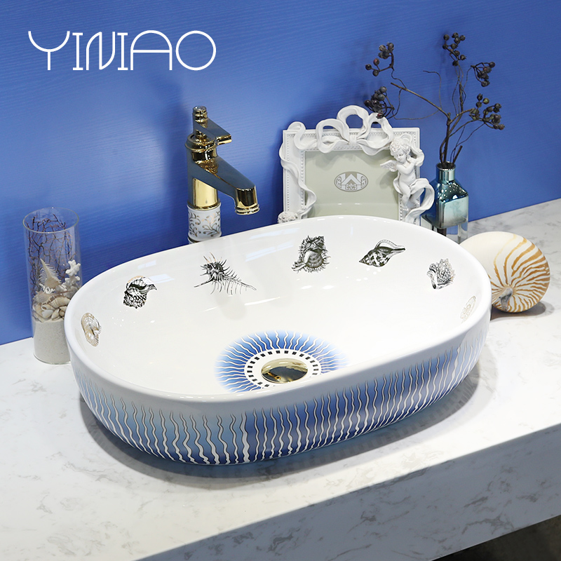 Jingdezhen stage basin oblong lavatory ceramic household toilet lavabo European art basin basin