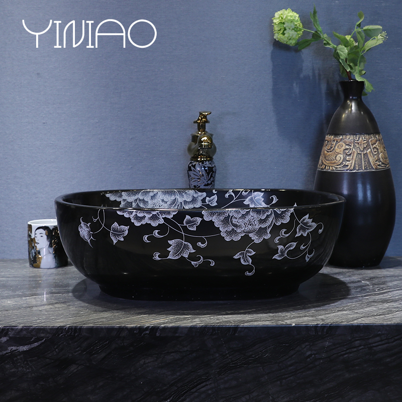 M letters birds stage basin to jingdezhen European - style lavabo household creative ceramic art contracted the lavatory basin