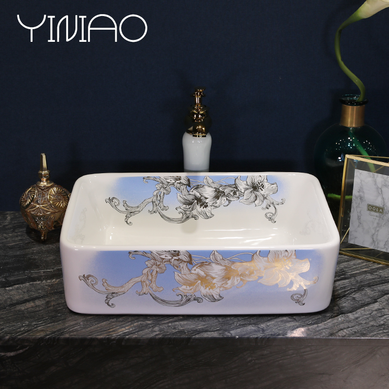 Jingdezhen stage basin rectangle lavatory ceramic household toilet lavabo European art basin basin