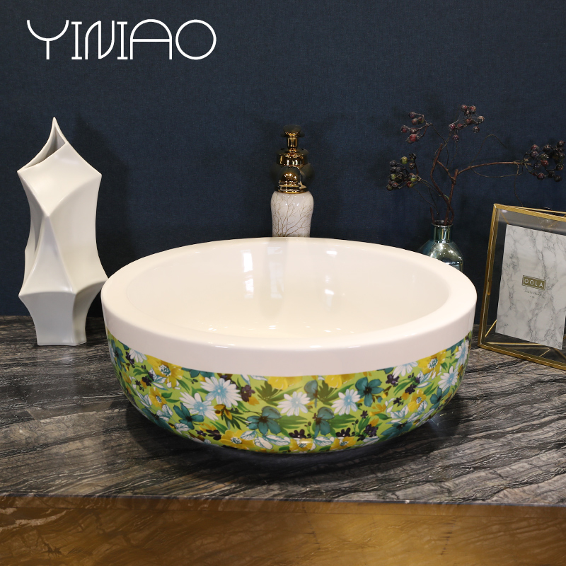 Continental basin stage basin circular lavatory household ceramic face basin bathroom art basin sink restoring ancient ways