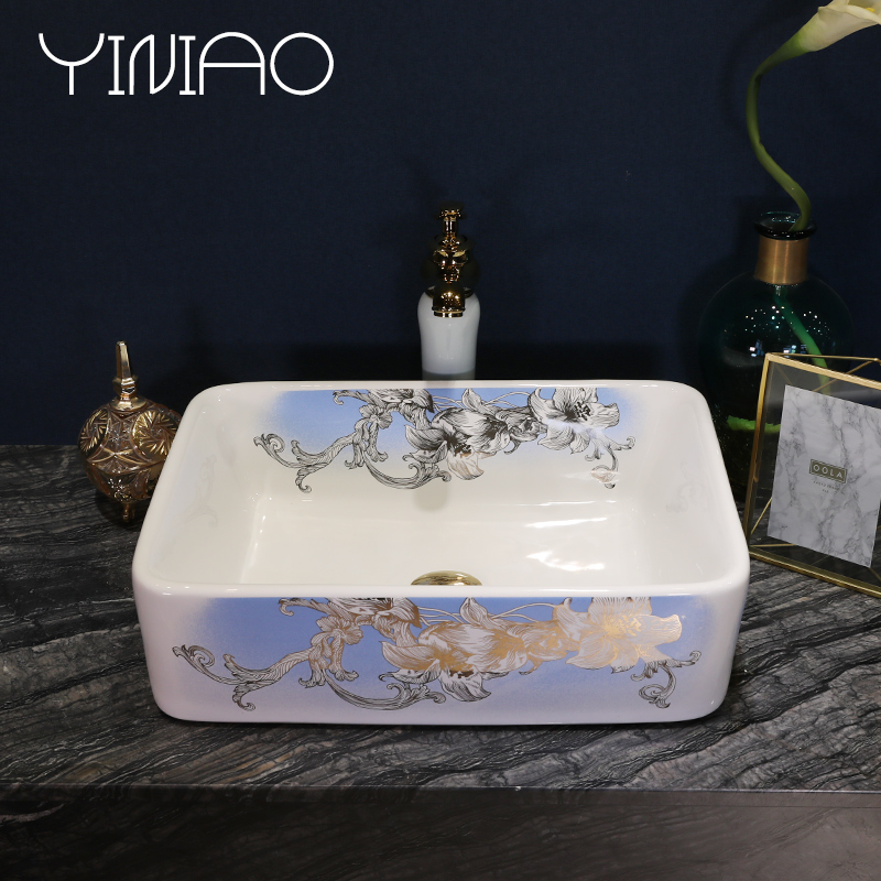 Jingdezhen stage basin rectangle lavatory ceramic household toilet lavabo European art basin basin