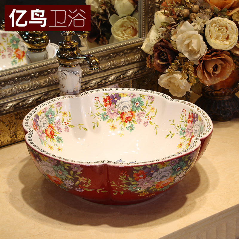M letters birds art stage basin European ceramic lavatory petals basin basin on the sink