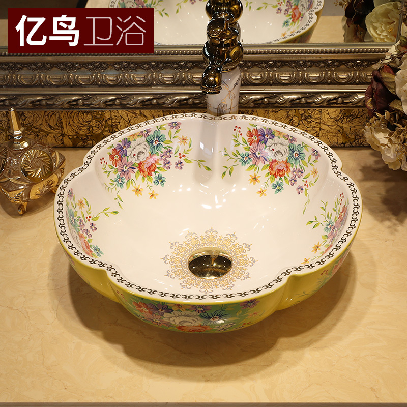 M letters birds art stage basin European ceramic lavatory petals basin basin on the sink