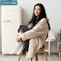 Jing Yun mùa đông áo ngủ của phụ nữ Đồ ngủ Hàn Quốc Phụ nữ dài tay phục vụ nhà áo len cashmere áo choàng len nữ áo choàng ấm bộ đồ ngủ 2 dây