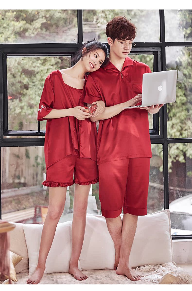 Jing Yun Dahong kết hôn với bộ đồ ngủ mùa hè ba mảnh gợi cảm phục vụ nhà nữ đám cưới ngắn tay phù hợp với nam Hàn Quốc - Cặp đôi đồ ngủ nữ