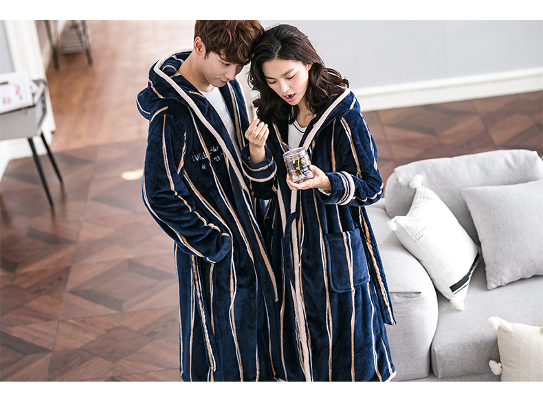 Jing vần điệu san hô nhung đồ ngủ phụ nữ mùa đông dày áo ấm người yêu nhà dịch vụ áo choàng nam flannel áo choàng áo choàng ngủ