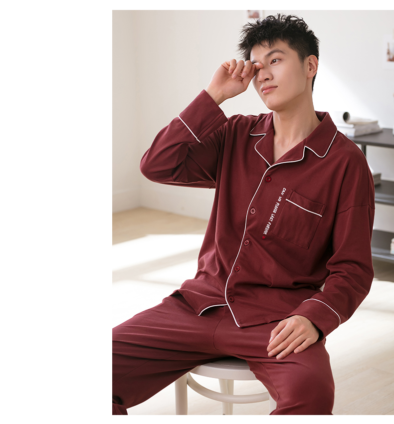 Jing Yun mùa xuân và mùa thu vài bộ đồ ngủ Cotton dài tay Cô đơn giản Dịch vụ nhà thời trang Ve áo cho nam Bộ cotton bộ đồ thể thao nữ