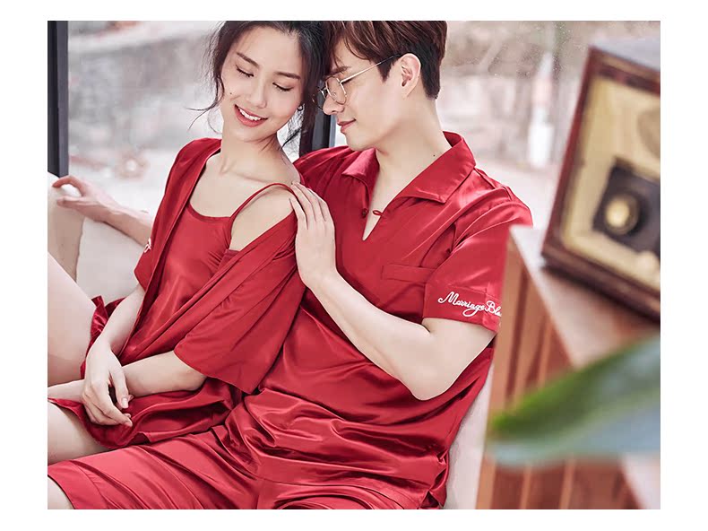 Jing Yun Dahong kết hôn với bộ đồ ngủ mùa hè ba mảnh gợi cảm phục vụ nhà nữ đám cưới ngắn tay phù hợp với nam Hàn Quốc - Cặp đôi đồ ngủ nữ