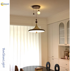 Medieval Style Restaurant Chandelier, French Retro Study Table Lamp, Creative Round Ball Pendant, Walnut Color Led Chandelier