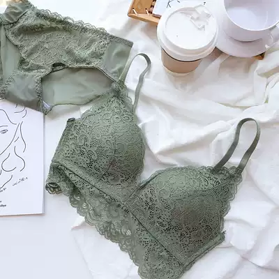 French bralette thin cup small breasts gather full lace sexy lingerie collection adjustable underwear set women