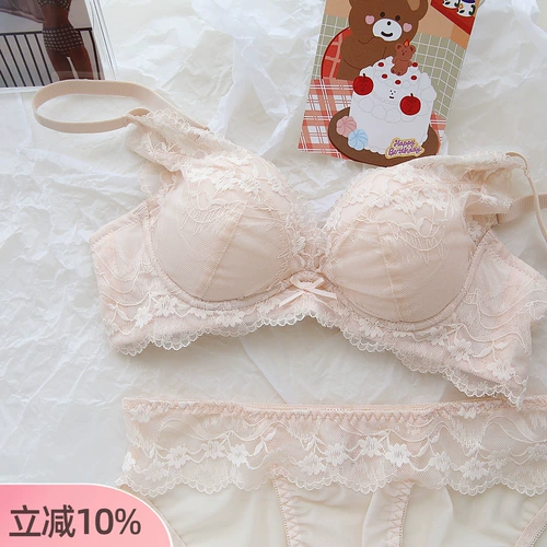 Кружевное нижнее белье, сексуальный бюстгальтер без косточек, бюстгальтер пуш-ап, милый комплект