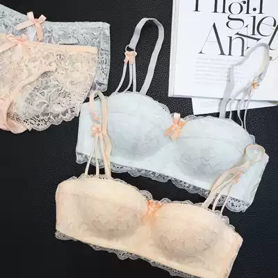 European and American lace half cup without steel ring thickened bra sexy small chest gathering adjustment girl underwear suit