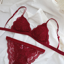 French triangle cup thin underwear beautiful sexy lace lace without steel ring small chest bra set with underwear