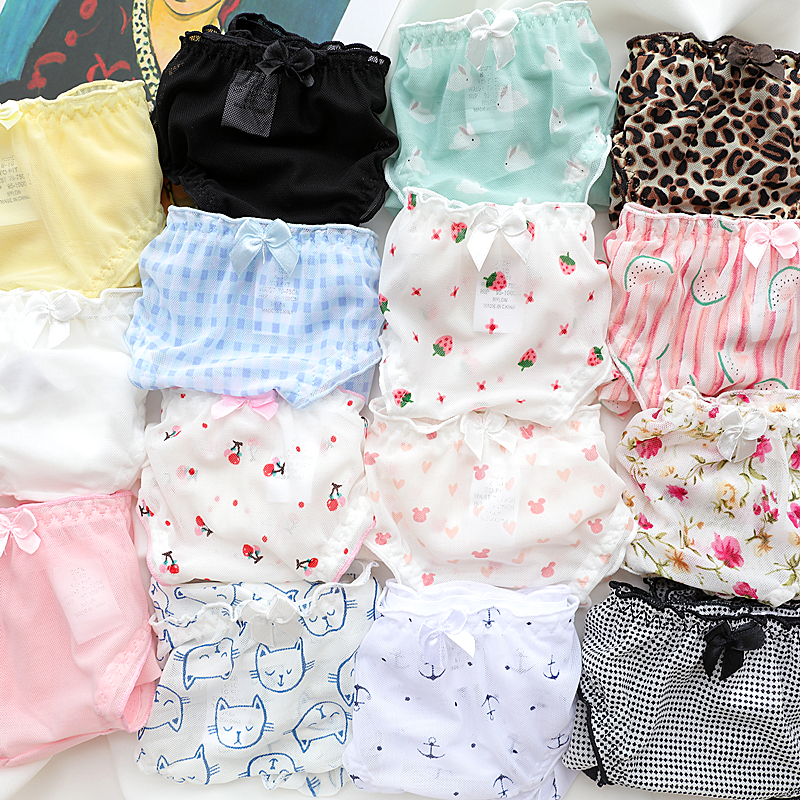 Full of 3 Japanese girls cute panties Mesh transparent sexy breathable low waist soft sister briefs B6