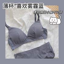 French triangle cup thin underwear womens small chest micro gathering girl bra high school student bra set