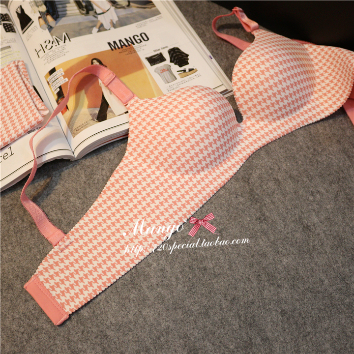 Cô gái không có vòng thép houndstooth bột đen một mảnh đồ lót liền mạch điều chỉnh loại tập hợp áo ngực thoải mái đồ lót nữ cao cấp