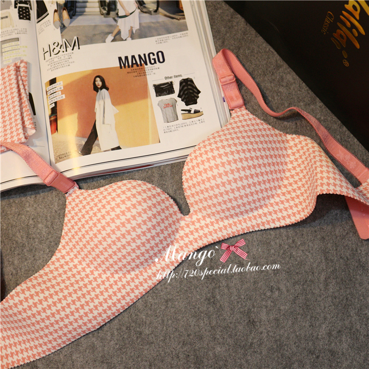 Cô gái không có vòng thép houndstooth bột đen một mảnh đồ lót liền mạch điều chỉnh loại tập hợp áo ngực thoải mái đồ lót nữ cao cấp