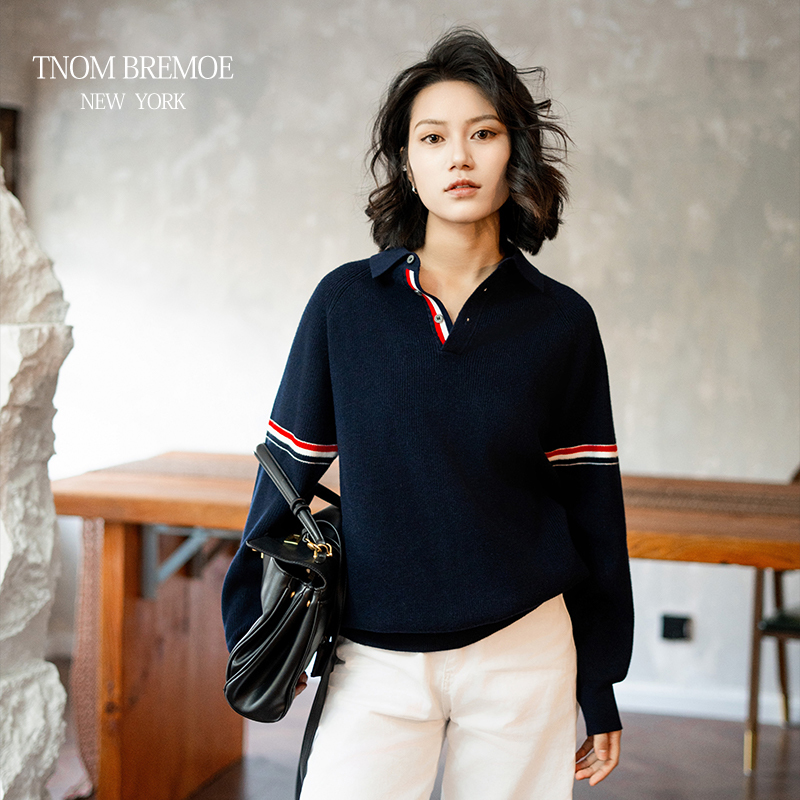 [Tnonbremoe] Autumn and Winter Minimalist Style Lapel Polo Sweater, Loose and Slimming Knitwear, Unisex