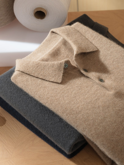 Polo Collar 100% Pure Cashmere Sweater Short-Sleeve T-Shirt Men's Spring and Autumn Short Pullover Half-Sleeve Knitwear Loose Fit